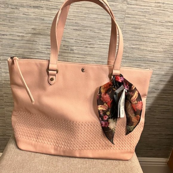 NWT! ELLIOTT LUCCA -Vegan Leather Woven Tote -"Blush Woven"-13"Hx20"Wx8"D +SCARF - Picture 4 of 16